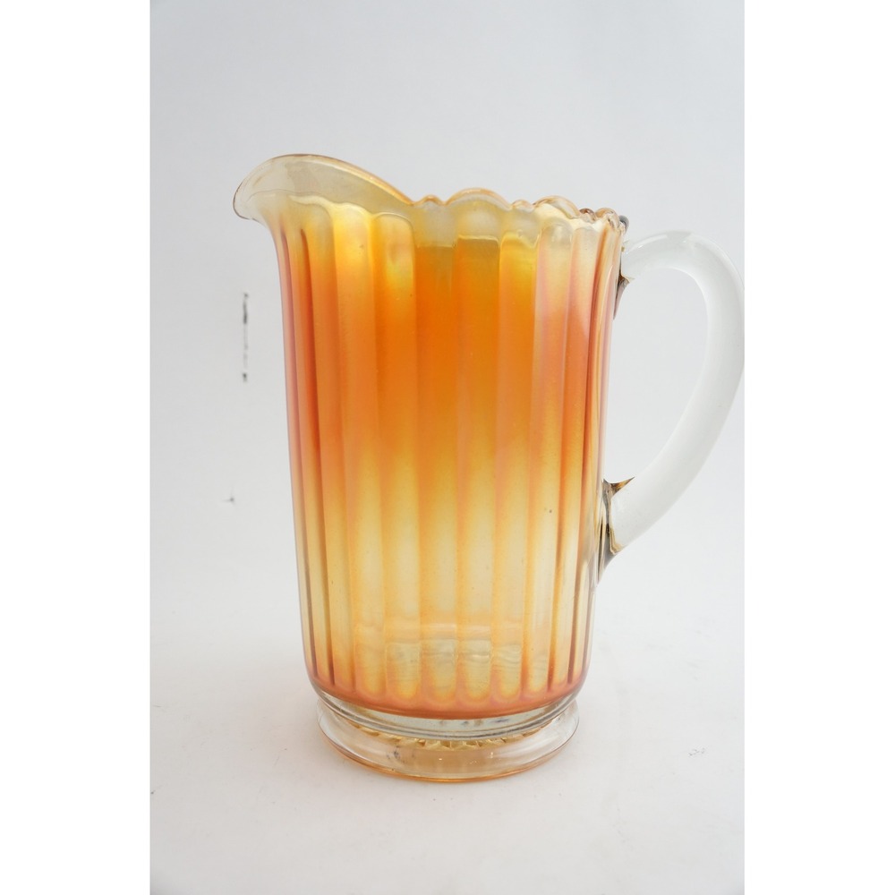 Imperial Glass‎ Pitcher Unshod Marigold Carnival Ribbed Scalloped VGC